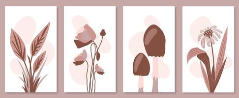 Abstract botanical wall art set. illustration in scandinavian design vector