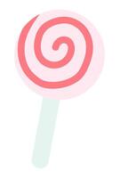 Pink spiral striped lollipop in flat design. Cute sweet candy on stick. illustration isolated. vector