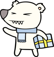 cartoon angry polar bear with xmas present png