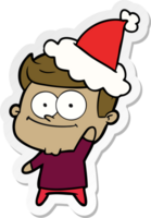 mano disegnato etichetta cartone animato di un' contento uomo indossare Santa cappello png