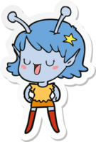 sticker of a happy alien girl cartoon png