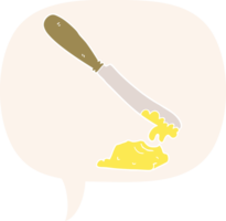 cartoon knife spreading butter with speech bubble in retro style png