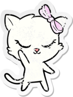 distressed sticker of a cute cartoon cat with bow png