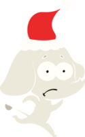 hand drawn flat color illustration of a unsure elephant running away wearing santa hat png