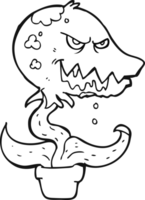 mano dibujado negro y blanco dibujos animados monstruo planta png