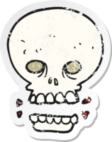 retro distressed sticker of a cartoon scary skull png