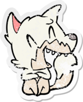 distressed sticker of a laughing fox cartoon png