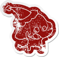 cute quirky cartoon distressed sticker of a elephant wearing santa hat png