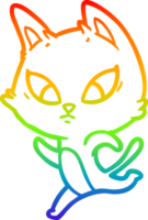 rainbow gradient line drawing of a confused cartoon cat png