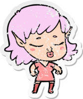 distressed sticker of a pretty cartoon elf girl png