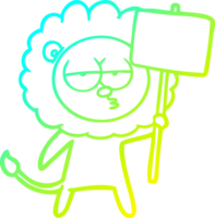 cold gradient line drawing of a cartoon bored lion png