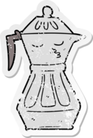 distressed sticker of a cartoon coffee pot png