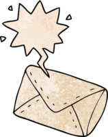 cartoon envelope with speech bubble in retro texture style png