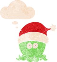 Karikatur Tintenfisch tragen Weihnachten Hut mit habe gedacht Blase im Grunge betrübt retro texturiert Stil png