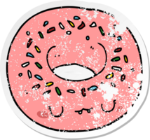 distressed sticker of a cartoon donut png