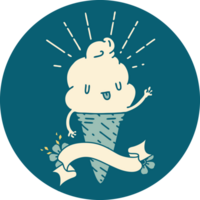 icon of a tattoo style ice cream character waving png