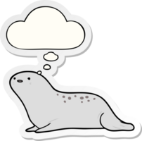 cartoon seal with thought bubble as a printed sticker png