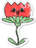 distressed sticker of a cute cartoon flower png