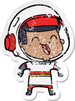 distressed sticker of a happy cartoon astronaut png