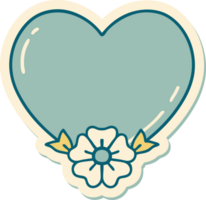 sticker of tattoo in traditional style of a heart and flower png