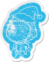 gelukkig eigenzinnig tekenfilm verontrust sticker van een astronaut vervelend de kerstman hoed png