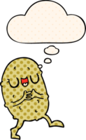 cartoon happy potato with thought bubble in comic book style png