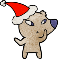 cute hand drawn textured cartoon of a bear wearing santa hat png