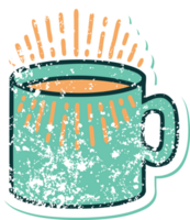 iconic distressed sticker tattoo style image of cup of coffee png