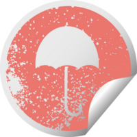 distressed circular peeling sticker symbol of a open umbrella png