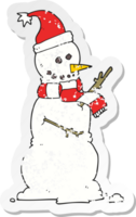 pegatina retro angustiada de un muñeco de nieve de dibujos animados png