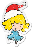 hand drawn christmas distressed sticker cartoon of kawaii girl png