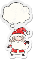 dibujos animados Papa Noel claus con pensamiento burbuja como un afligido desgastado pegatina png