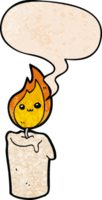 cartoon candle character with speech bubble in retro texture style png