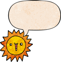 cartoon sun with speech bubble in retro texture style png