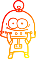 warm gradient line drawing of a happy carton robot with light bulb png