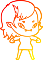 warm gradient line drawing of a cartoon friendly vampire girl png