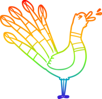 rainbow gradient line drawing of a cartoon crowing peacock png