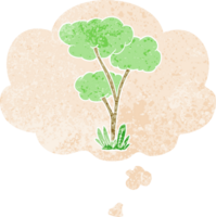 dessin animé arbre avec pensée bulle dans grunge affligé rétro texturé style png