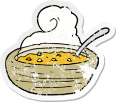 beunruhigter Aufkleber einer Cartoon-Schüssel heißer Suppe png