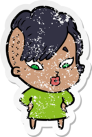 distressed sticker of a cartoon surprised girl png