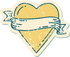 iconic distressed sticker tattoo style image of a heart and banner png