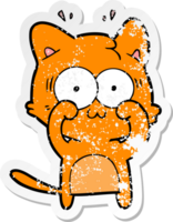 distressed sticker of a cartoon surprised cat png