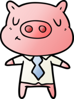 cartoon content pig in shirt and tie png