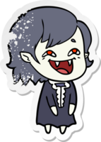 adesivo angustiado de uma garota vampira rindo de desenho animado png