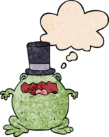 cartoon toad wearing top hat with thought bubble in grunge texture style png