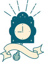 scroll banner with tattoo style ticking clock png