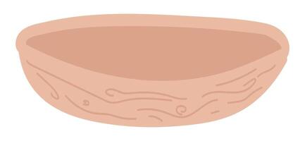 Wood kitchen bowl in flat design. Natural kitchenware, round dishware. illustration isolated. vector