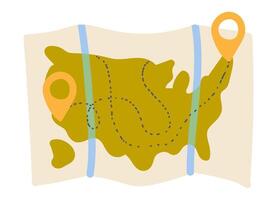 excursionismo mapa con ruta en plano diseño. viaje navegación papel con ubicaciones. ilustración aislado. vector