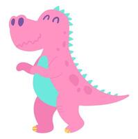 Cute pink dinosaur in flat design. Funny childish prehistoric reptile. illustration isolated. vector