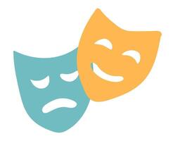 Theatre masks in flat design. Theatrical comedy and drama actor masks . illustration isolated. vector